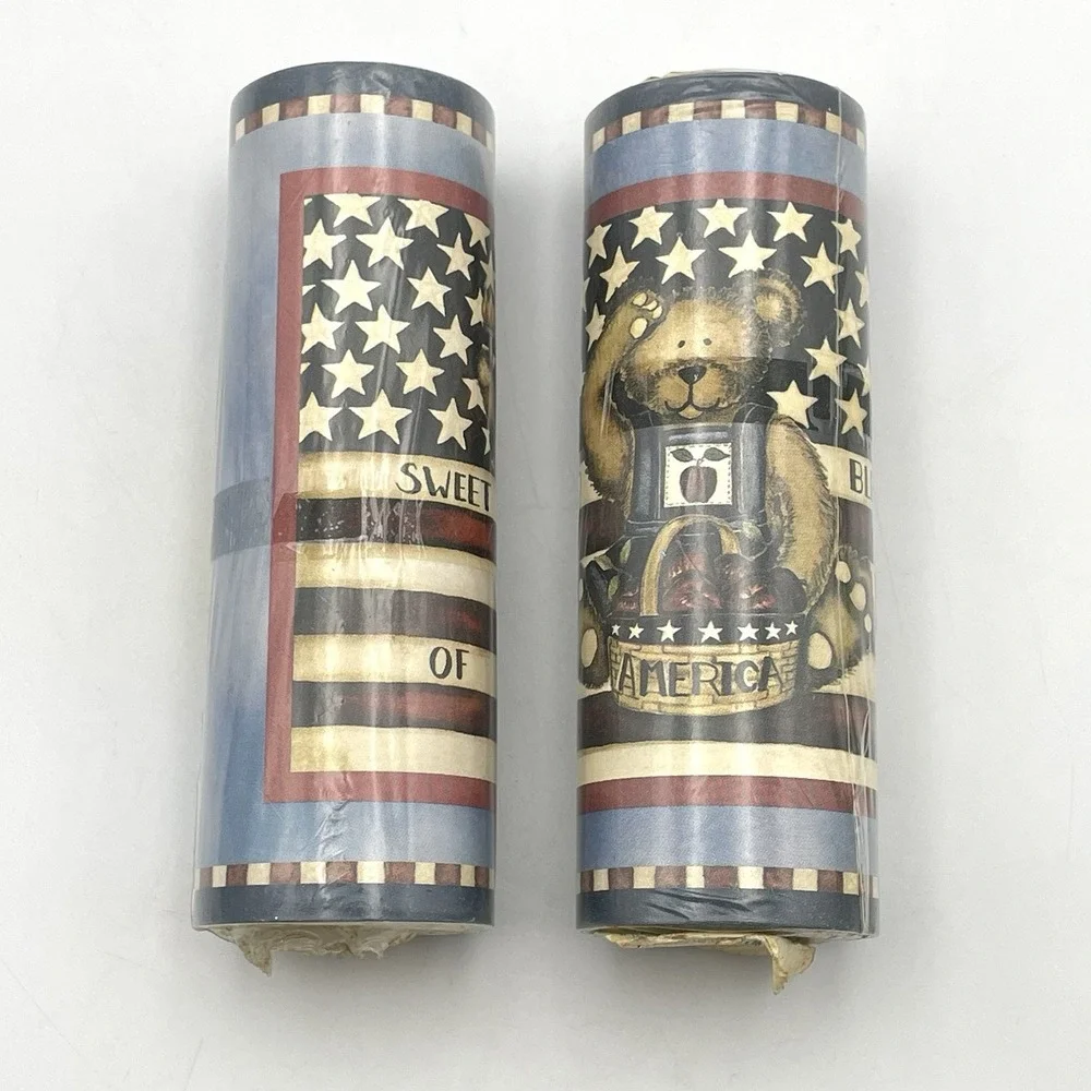 Vintage 1990s Wall Trends Americana Bear Wallpaper Border 2 Rolls Patriotic